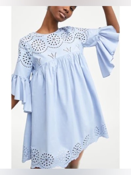 Zara Dresses & Skirts - Zara Light Blue Eyelet Babydoll Dress, Size M